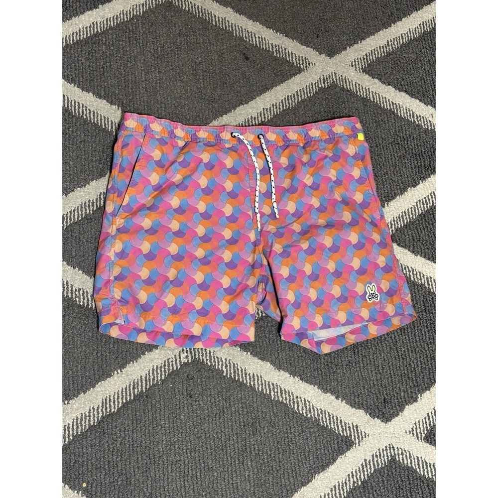 Psycho Bunny Mens Medium Neon Shapes Swim Trunks